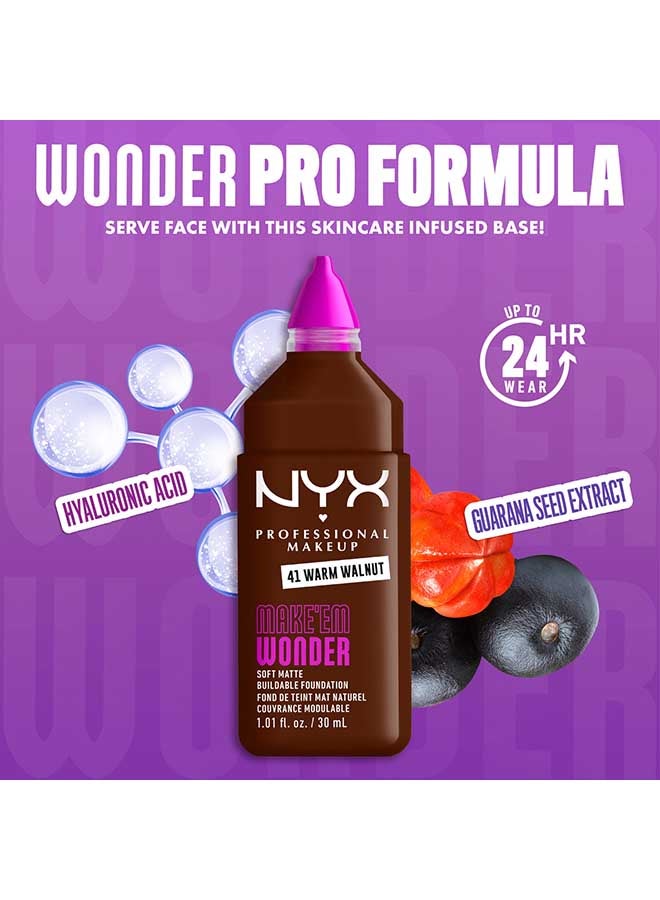 NYX PROFESSIONAL MAKEUP Make 'EM Wonder, 24H Soft Matte Foundation, Undetectable  Finish, Warm Walnut - Image 4
